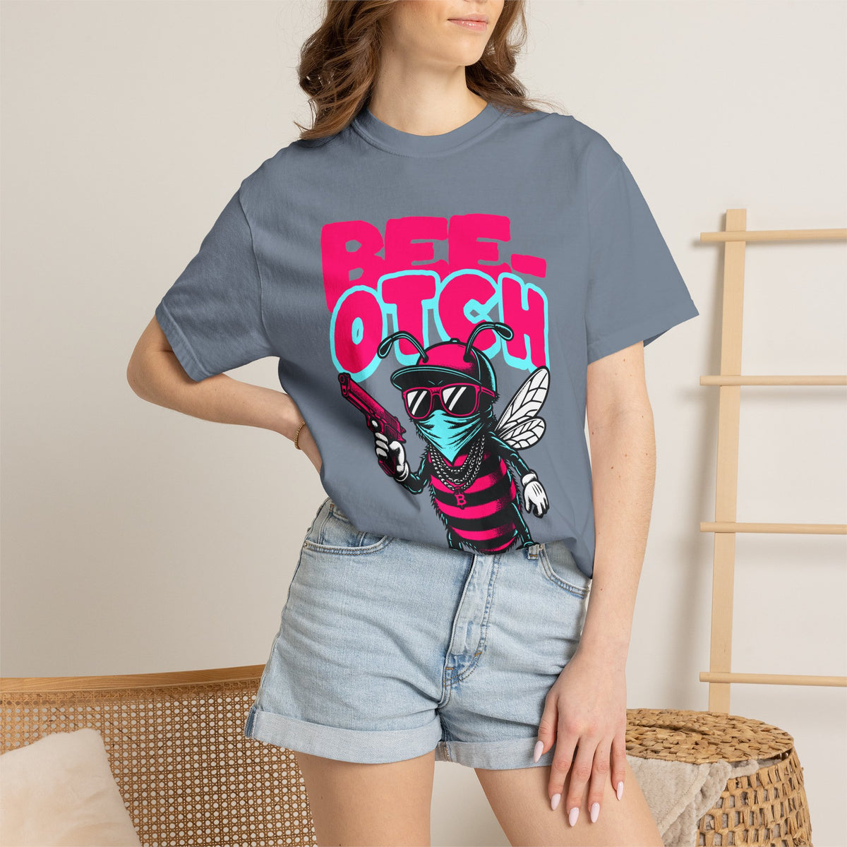 FPD - Bee-Otch Streetwear Graphic Tee – Funny Gangster Bee Unisex Heavyweight Cotton T-Shirt, Trendy Humorous Urban Apparel