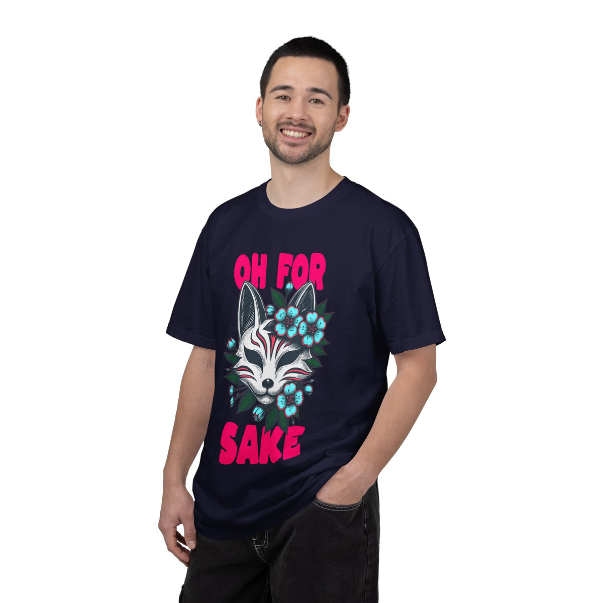 FPD - Oh For Sake Japanese Kitsune Fox Floral Streetwear Unisex Heavyweight Cotton T-Shirt, Sarcastic Anime Mask Graphic Tee