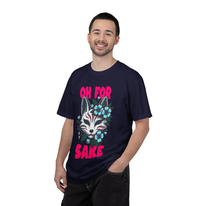 FPD - Oh For Sake Japanese Kitsune Fox Floral Streetwear Unisex Heavyweight Cotton T-Shirt, Sarcastic Anime Mask Graphic Tee
