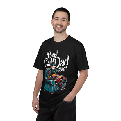 FPD - Best Cat Dad Ever T-Shirt | Tattooed Cat Dad In Armchair Graphic Tee | Funny Pet Lover Gift Shirt