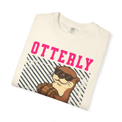 FPD - Otterly Wasted Funny Drinking Otter Sunglasses Barrel Streetwear Unisex Heavyweight Cotton T-Shirt, Sarcastic Party Animal Graphic Tee