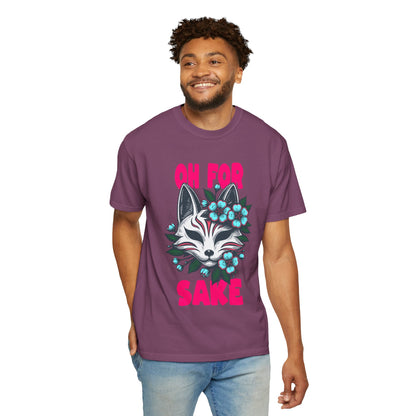 FPD - Oh For Sake Japanese Kitsune Fox Floral Streetwear Unisex Heavyweight Cotton T-Shirt, Sarcastic Anime Mask Graphic Tee