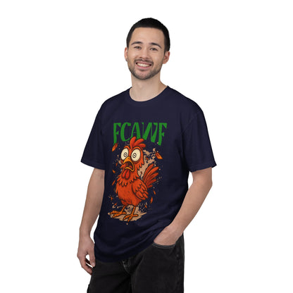 FPD - FCAWF Funny Panic Chicken Screaming Rooster Streetwear Unisex Heavyweight Cotton T-Shirt, Sarcastic Barnyard Animal Graphic Tee