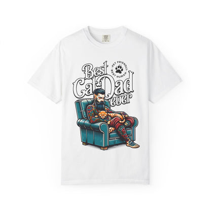 FPD - Best Cat Dad Ever T-Shirt | Tattooed Cat Dad In Armchair Graphic Tee | Funny Pet Lover Gift Shirt