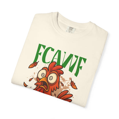 FPD - FCAWF Funny Panic Chicken Screaming Rooster Streetwear Unisex Heavyweight Cotton T-Shirt, Sarcastic Barnyard Animal Graphic Tee
