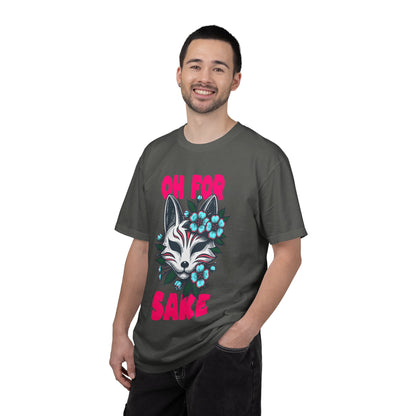 FPD - Oh For Sake Japanese Kitsune Fox Floral Streetwear Unisex Heavyweight Cotton T-Shirt, Sarcastic Anime Mask Graphic Tee