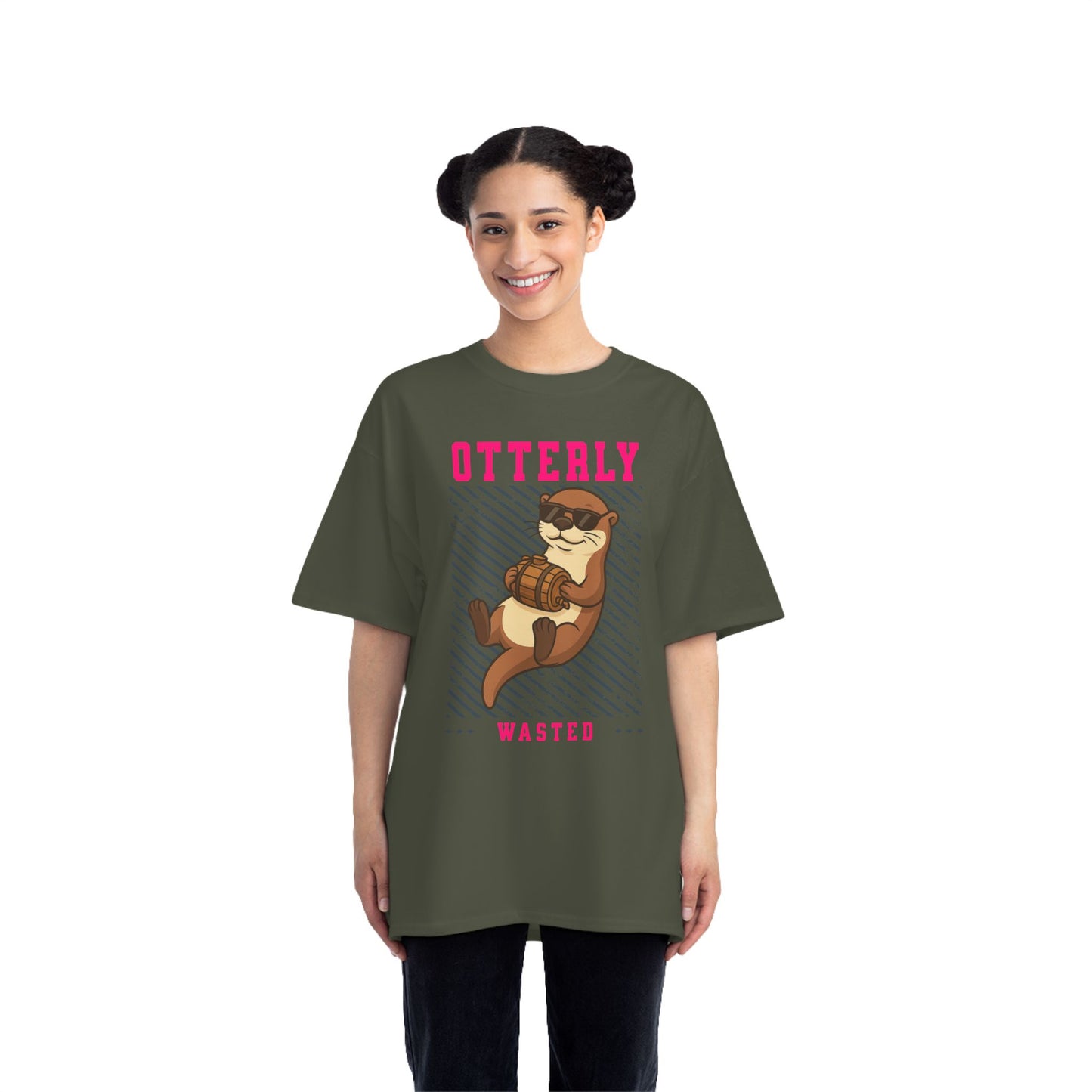 Otterly Wasted Oversized T-Shirt – Funny Animal Pun Graphic Tee | Beer Party Print