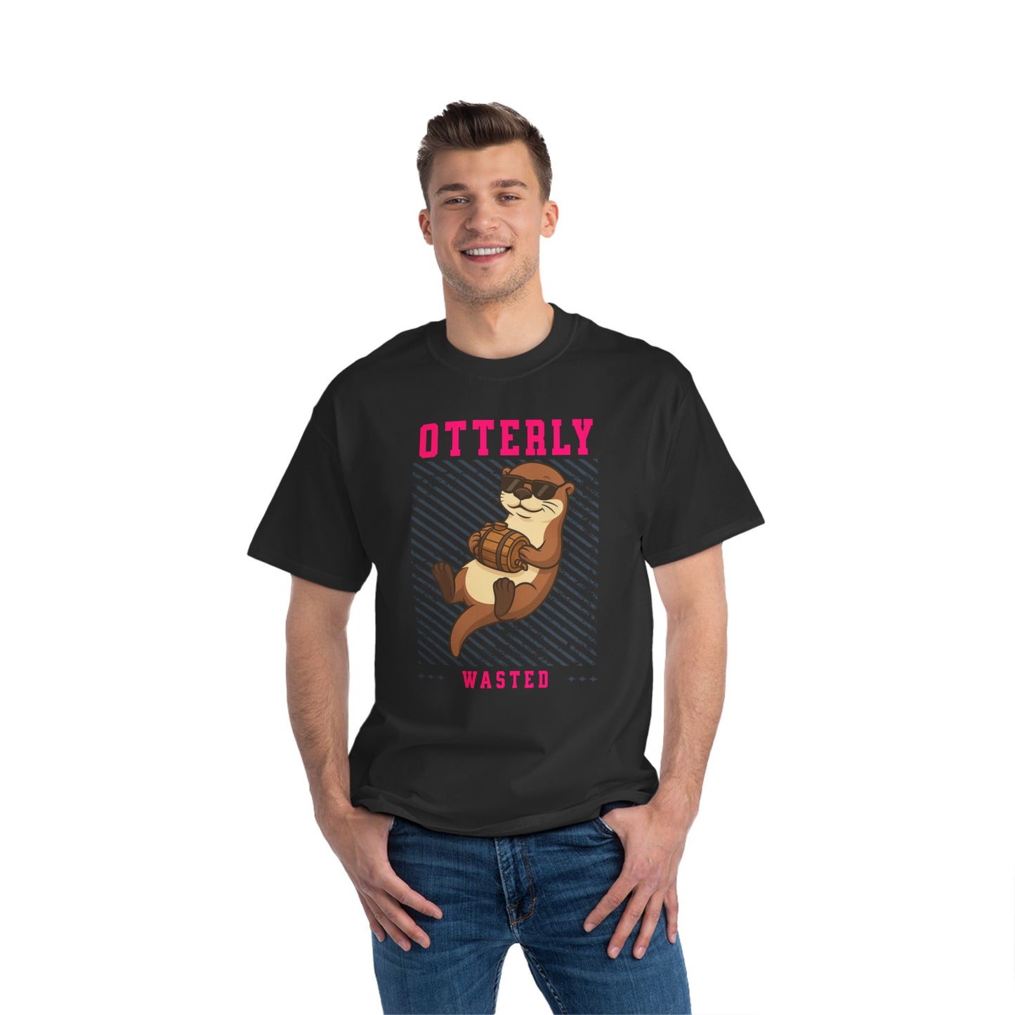 Otterly Wasted Oversized T-Shirt – Funny Animal Pun Graphic Tee | Beer Party Print