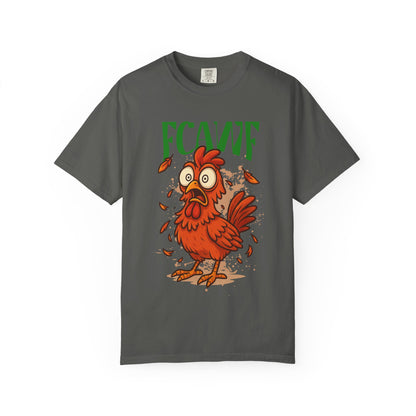 FPD - FCAWF Funny Panic Chicken Screaming Rooster Streetwear Unisex Heavyweight Cotton T-Shirt, Sarcastic Barnyard Animal Graphic Tee