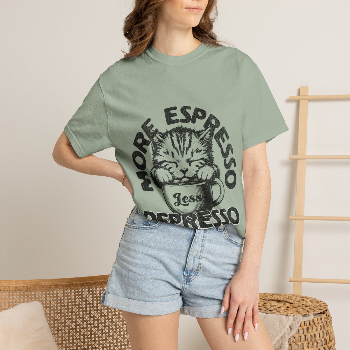FPD - More Espresso Less Depresso T-Shirt | Minimalist Coffee Humor Graphic Tee | Funny Caffeine Addict Gift Shirt