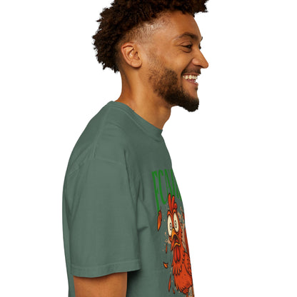 FPD - FCAWF Funny Panic Chicken Screaming Rooster Streetwear Unisex Heavyweight Cotton T-Shirt, Sarcastic Barnyard Animal Graphic Tee