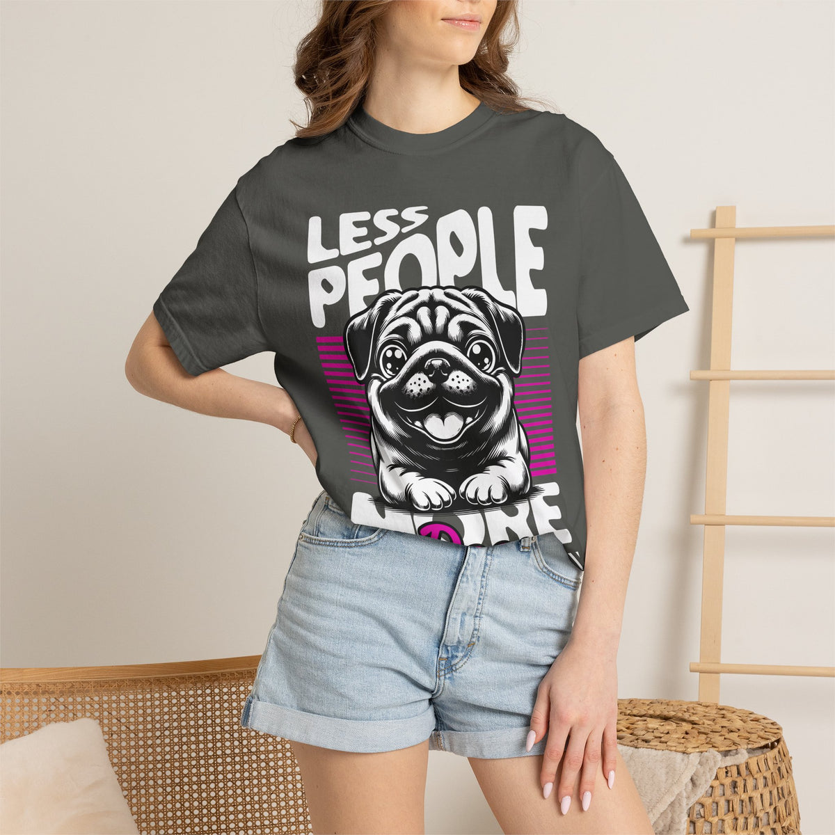 FPD - Less People More Dogs T-Shirt | Cute Pug Introvert Graphic Tee | Funny Pet Lover Gift Shirt