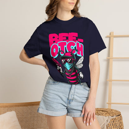 FPD - Bee-Otch Streetwear Graphic Tee – Funny Gangster Bee Unisex Heavyweight Cotton T-Shirt, Trendy Humorous Urban Apparel
