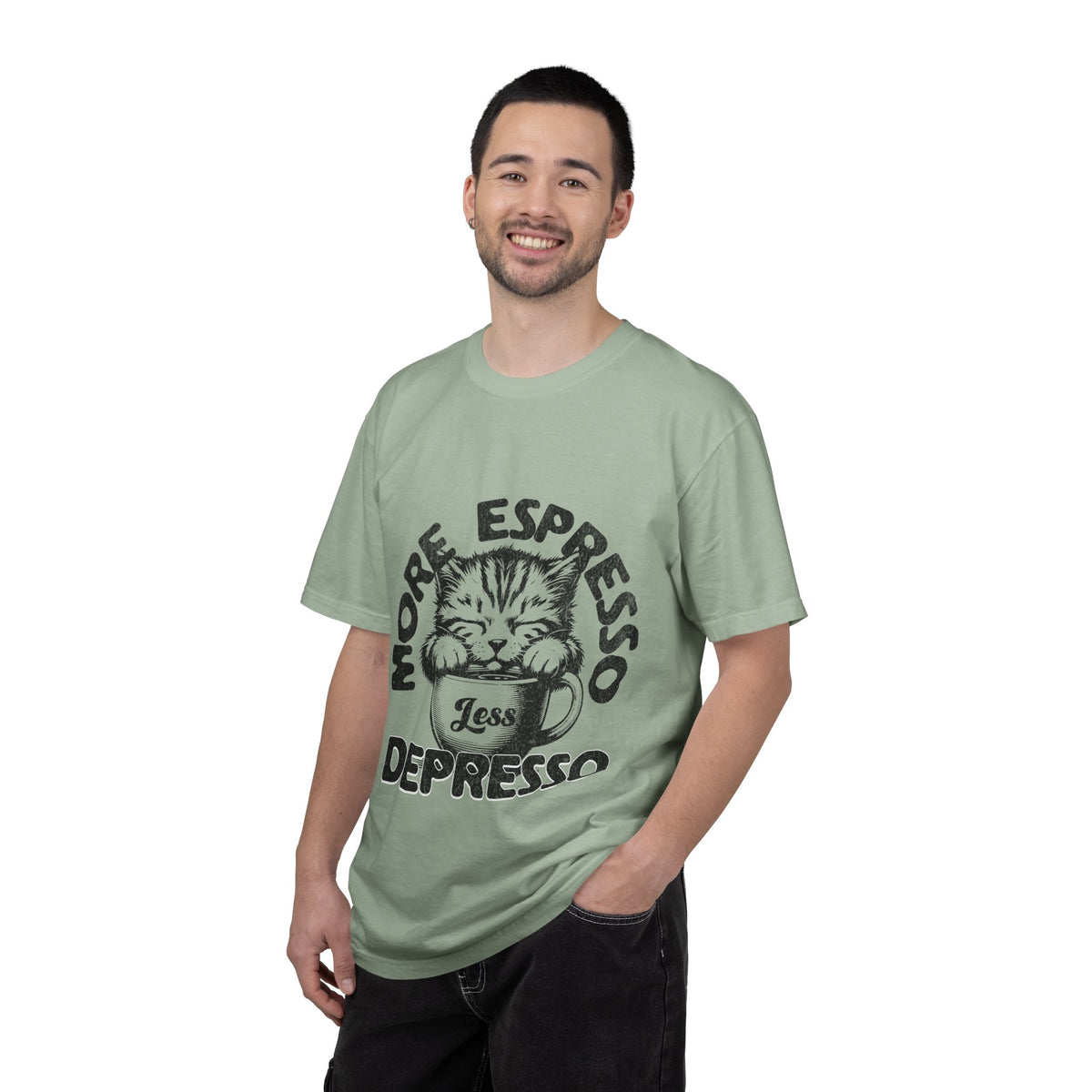 FPD - More Espresso Less Depresso T-Shirt | Minimalist Coffee Humor Graphic Tee | Funny Caffeine Addict Gift Shirt