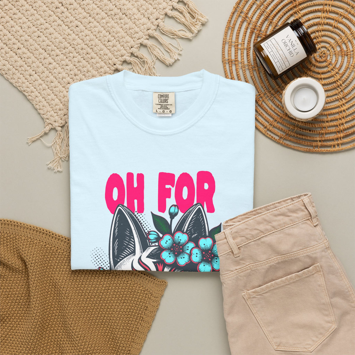 FPD - Oh For Sake Japanese Kitsune Fox Floral Streetwear Unisex Heavyweight Cotton T-Shirt, Sarcastic Anime Mask Graphic Tee