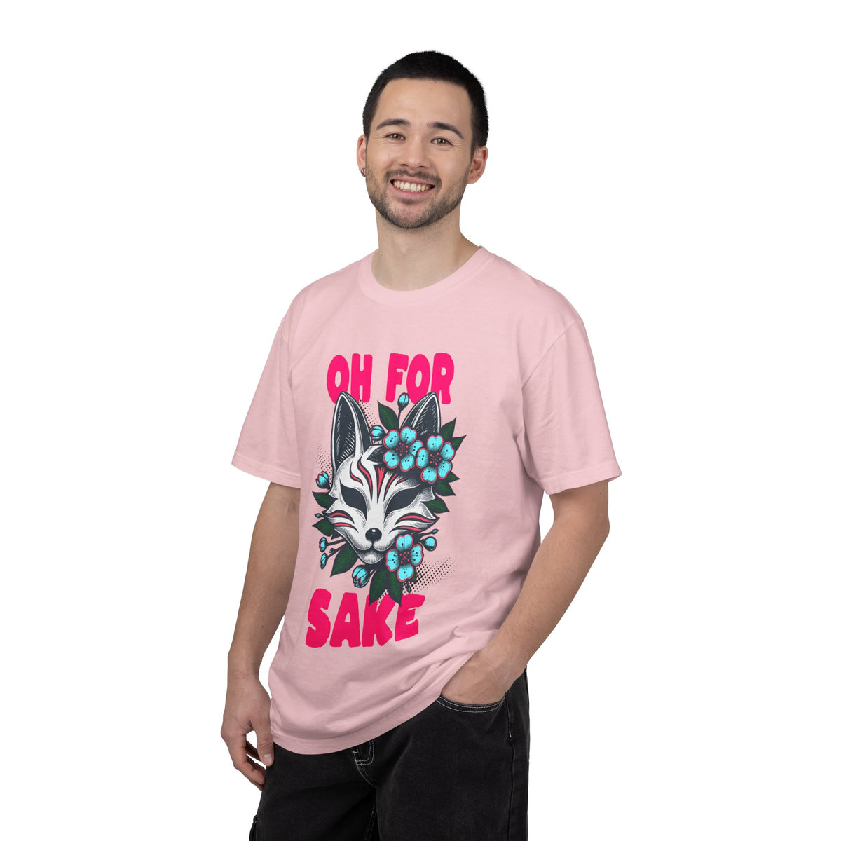 FPD - Oh For Sake Japanese Kitsune Fox Floral Streetwear Unisex Heavyweight Cotton T-Shirt, Sarcastic Anime Mask Graphic Tee