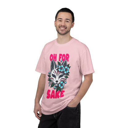 FPD - Oh For Sake Japanese Kitsune Fox Floral Streetwear Unisex Heavyweight Cotton T-Shirt, Sarcastic Anime Mask Graphic Tee