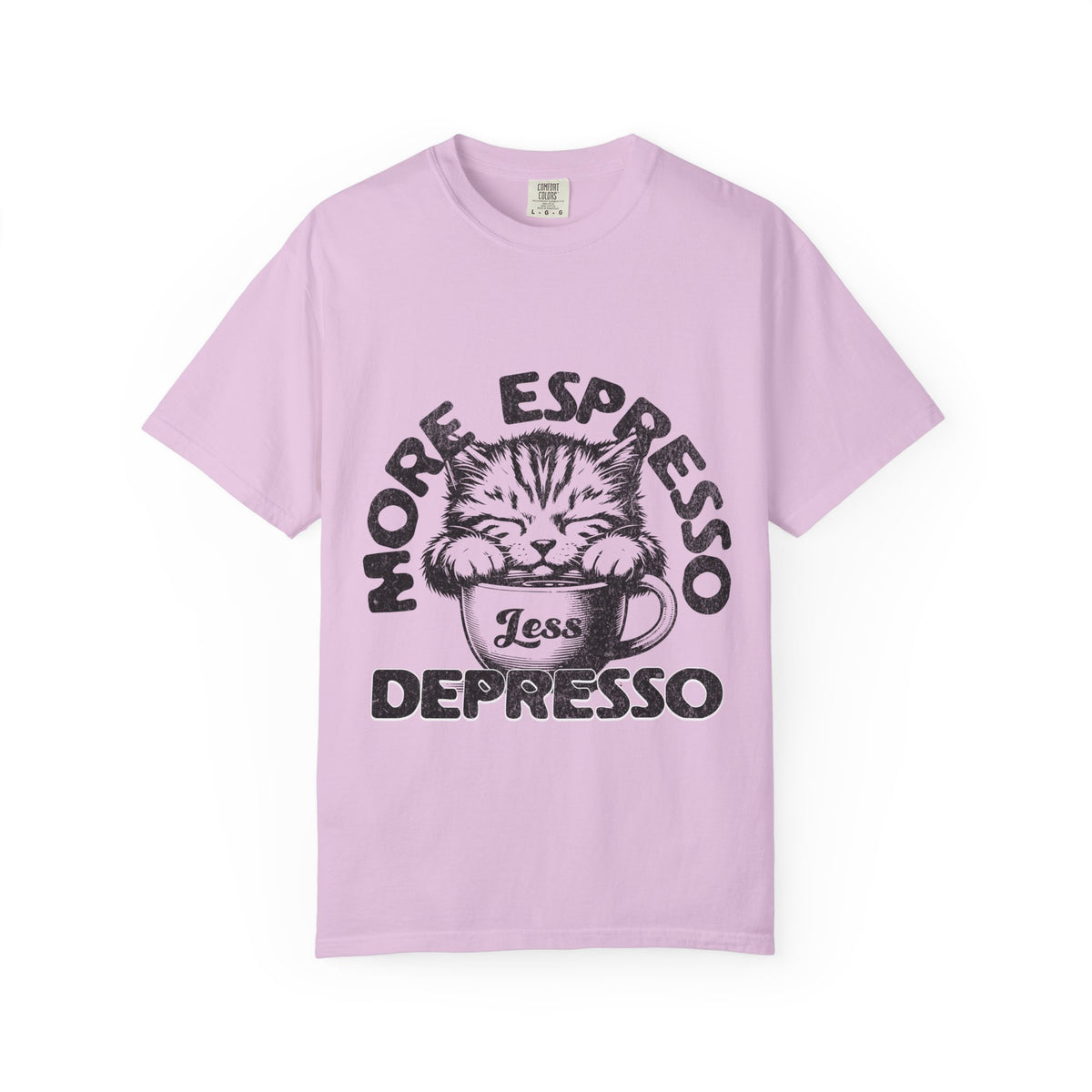 FPD - More Espresso Less Depresso T-Shirt | Minimalist Coffee Humor Graphic Tee | Funny Caffeine Addict Gift Shirt