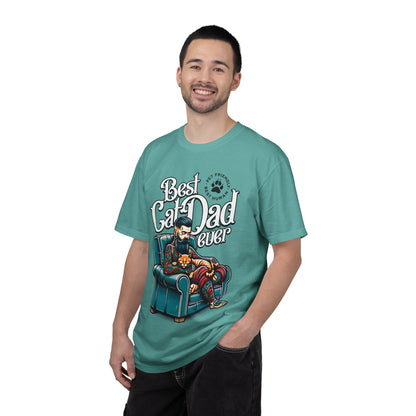 FPD - Best Cat Dad Ever T-Shirt | Tattooed Cat Dad In Armchair Graphic Tee | Funny Pet Lover Gift Shirt