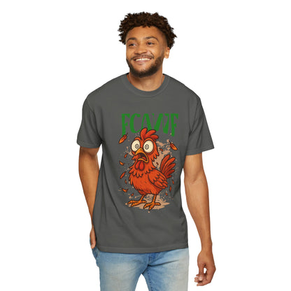 FPD - FCAWF Funny Panic Chicken Screaming Rooster Streetwear Unisex Heavyweight Cotton T-Shirt, Sarcastic Barnyard Animal Graphic Tee