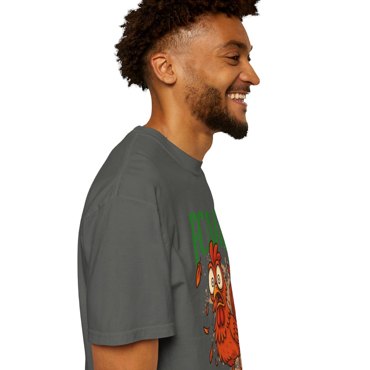 FPD - FCAWF Funny Panic Chicken Screaming Rooster Streetwear Unisex Heavyweight Cotton T-Shirt, Sarcastic Barnyard Animal Graphic Tee