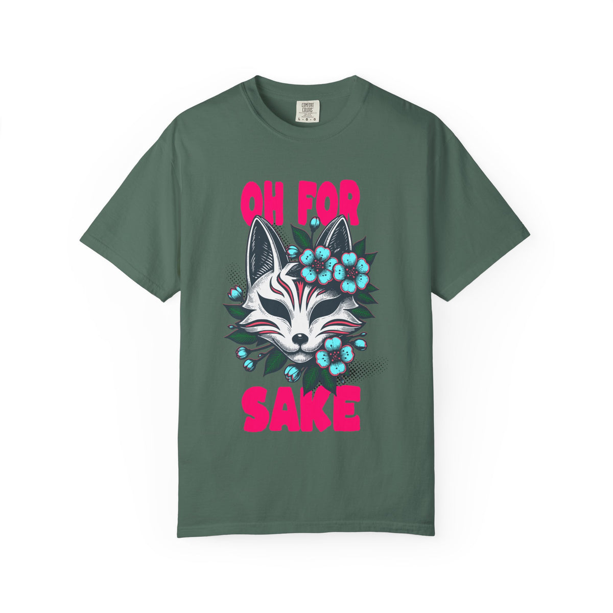 FPD - Oh For Sake Japanese Kitsune Fox Floral Streetwear Unisex Heavyweight Cotton T-Shirt, Sarcastic Anime Mask Graphic Tee
