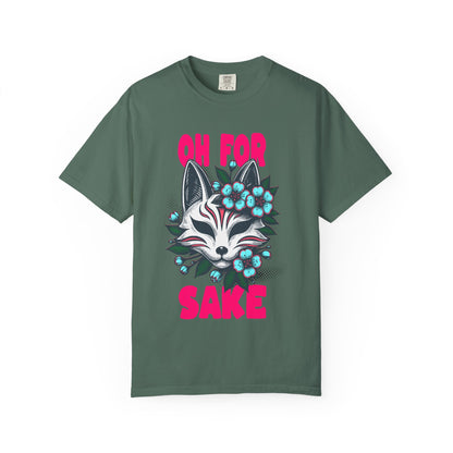 FPD - Oh For Sake Japanese Kitsune Fox Floral Streetwear Unisex Heavyweight Cotton T-Shirt, Sarcastic Anime Mask Graphic Tee
