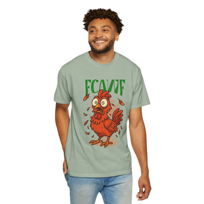 FPD - FCAWF Funny Panic Chicken Screaming Rooster Streetwear Unisex Heavyweight Cotton T-Shirt, Sarcastic Barnyard Animal Graphic Tee