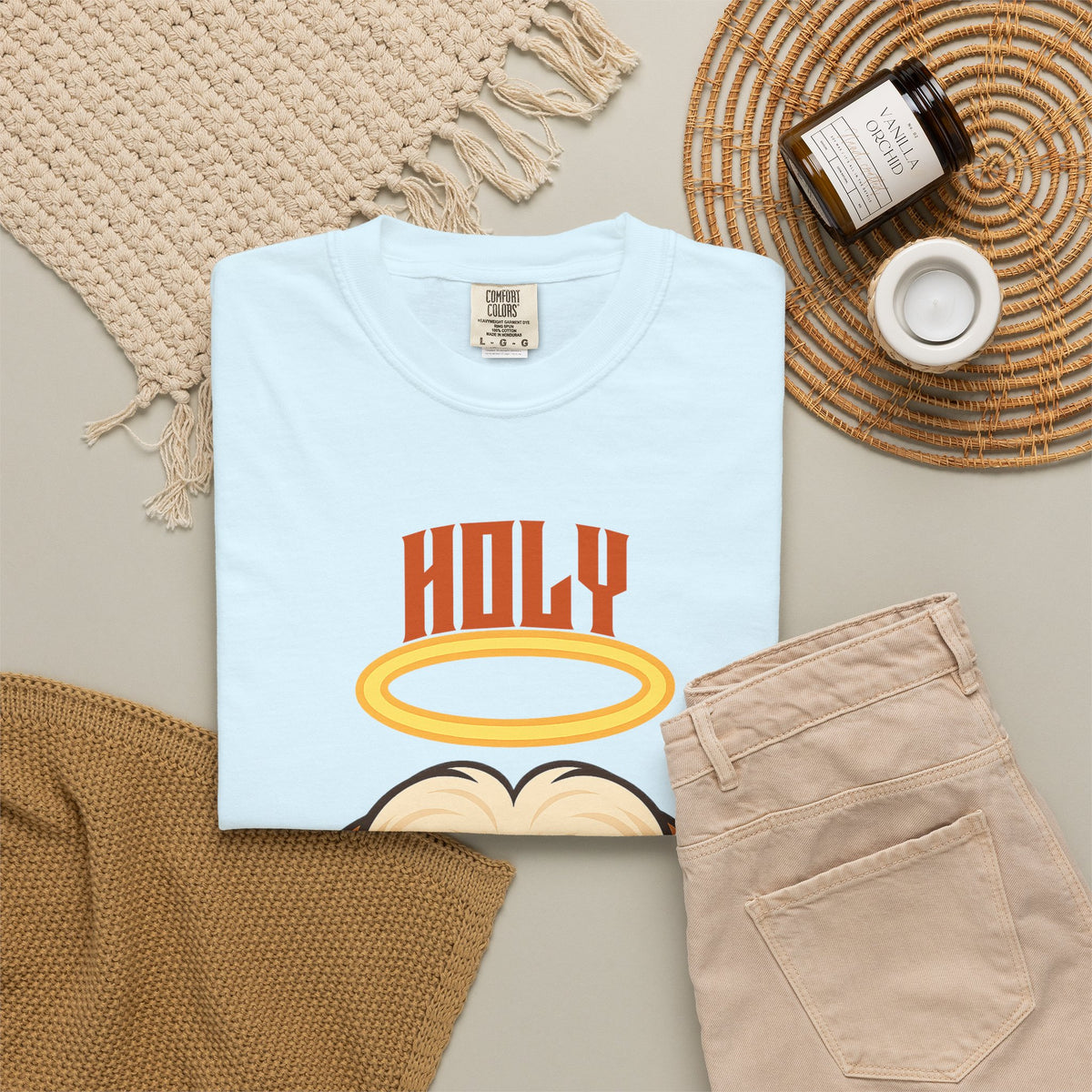 FPD - Holy Shih Tzu Funny Dog Halo Shocked Expression Unisex Heavyweight Cotton T-Shirt, Sarcastic Pet Humor Graphic Tee