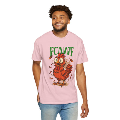 FPD - FCAWF Funny Panic Chicken Screaming Rooster Streetwear Unisex Heavyweight Cotton T-Shirt, Sarcastic Barnyard Animal Graphic Tee