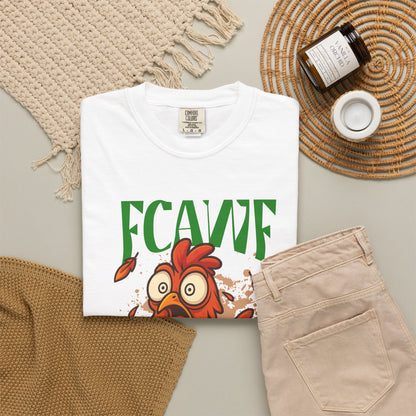 FPD - FCAWF Funny Panic Chicken Screaming Rooster Streetwear Unisex Heavyweight Cotton T-Shirt, Sarcastic Barnyard Animal Graphic Tee