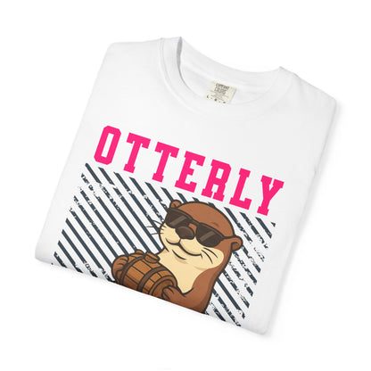 FPD - Otterly Wasted Funny Drinking Otter Sunglasses Barrel Streetwear Unisex Heavyweight Cotton T-Shirt, Sarcastic Party Animal Graphic Tee