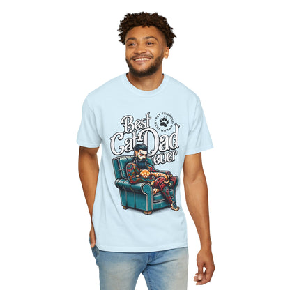 FPD - Best Cat Dad Ever T-Shirt | Tattooed Cat Dad In Armchair Graphic Tee | Funny Pet Lover Gift Shirt