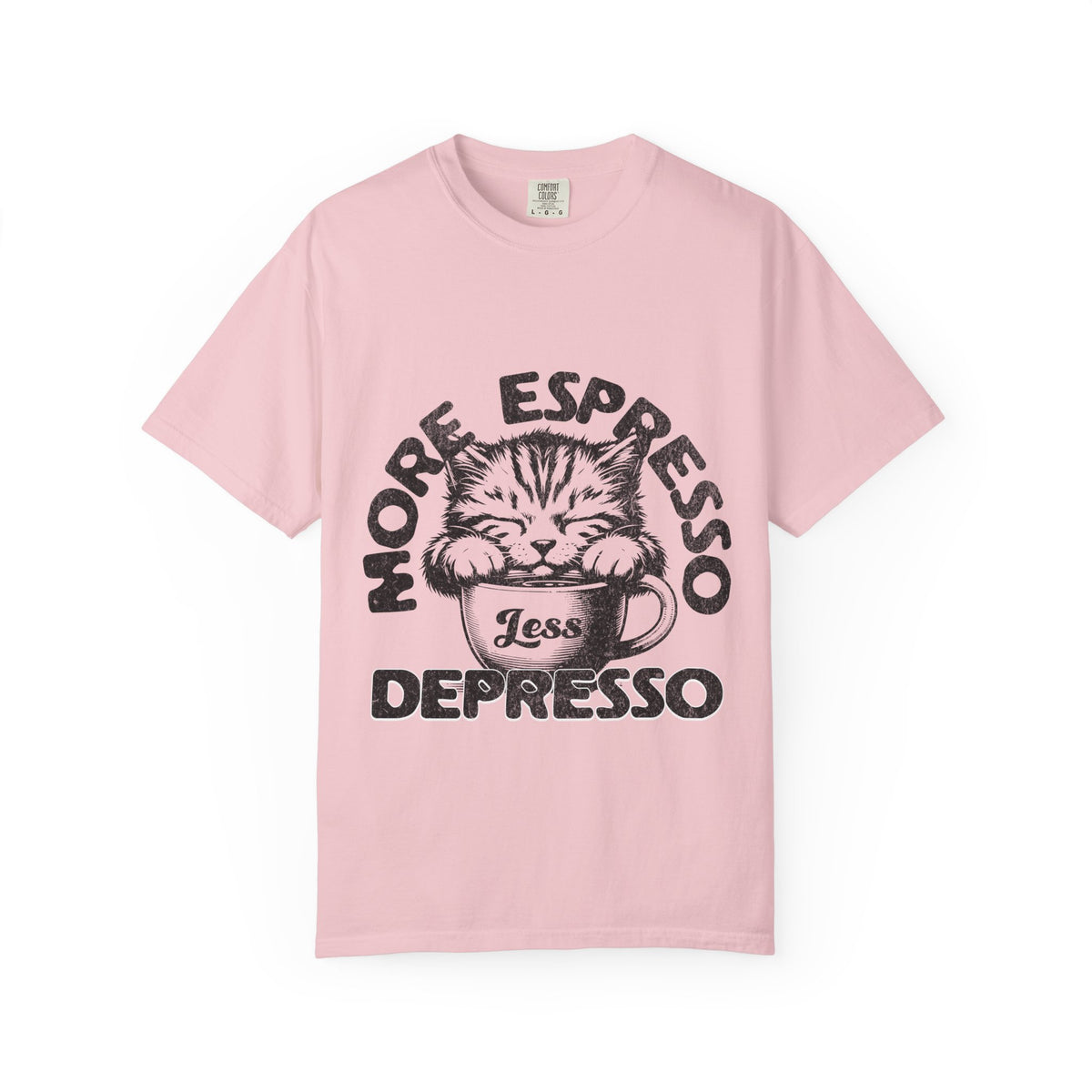 FPD - More Espresso Less Depresso T-Shirt | Minimalist Coffee Humor Graphic Tee | Funny Caffeine Addict Gift Shirt