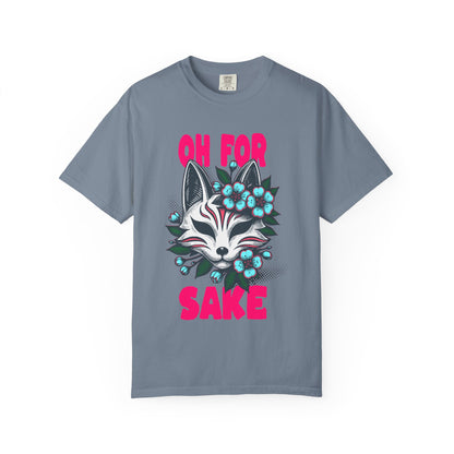 FPD - Oh For Sake Japanese Kitsune Fox Floral Streetwear Unisex Heavyweight Cotton T-Shirt, Sarcastic Anime Mask Graphic Tee