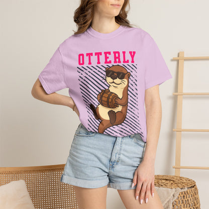 FPD - Otterly Wasted Funny Drinking Otter Sunglasses Barrel Streetwear Unisex Heavyweight Cotton T-Shirt, Sarcastic Party Animal Graphic Tee