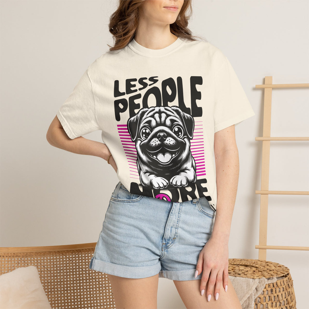FPD - Less People More Dogs T-Shirt | Cute Pug Introvert Graphic Tee | Funny Pet Lover Gift Shirt