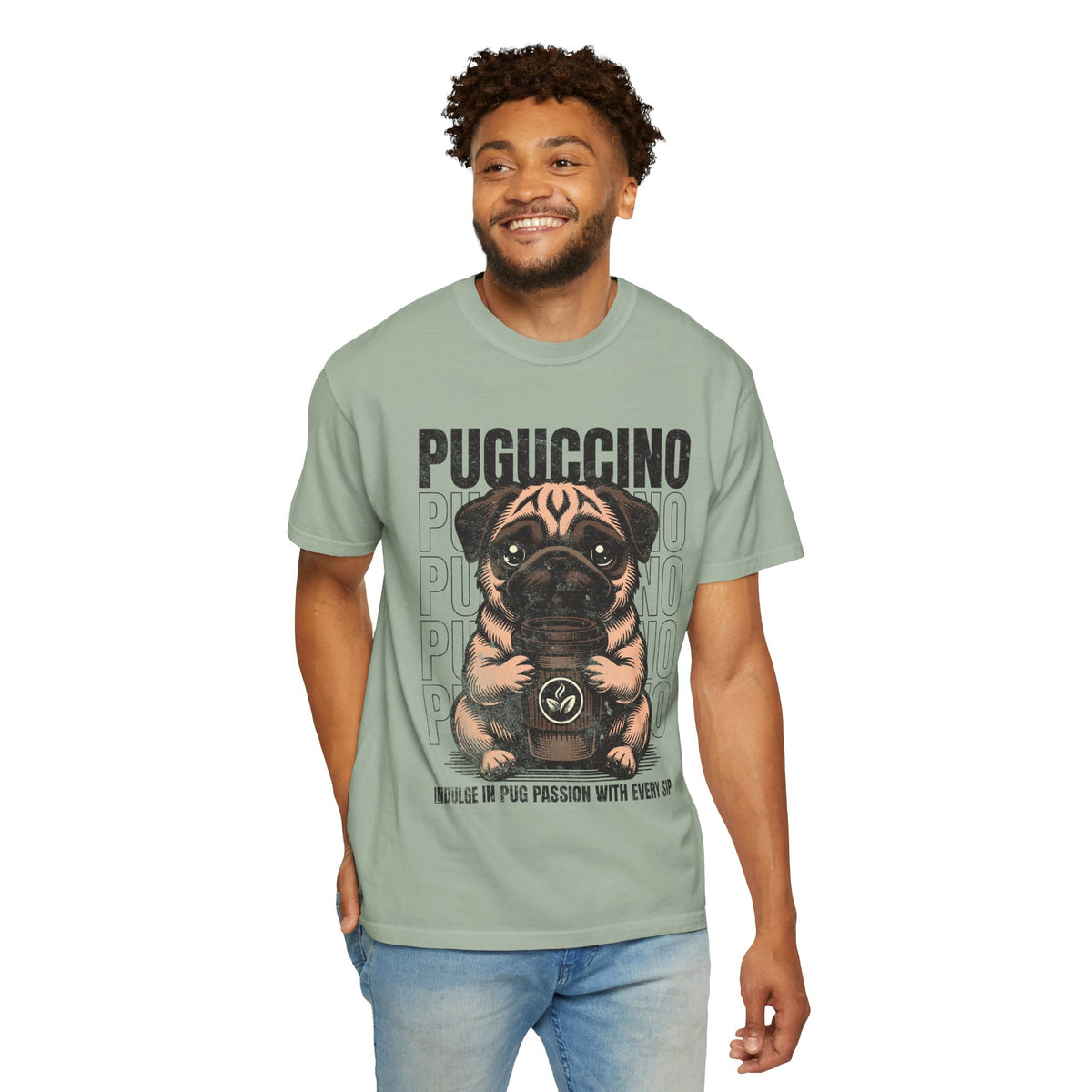 FPD - Puguccino Funny Pug Coffee T-Shirt | Indulge In Pug Passion Cute Dog Cappuccino Graphic Tee | Pet Lover Gift Shirt