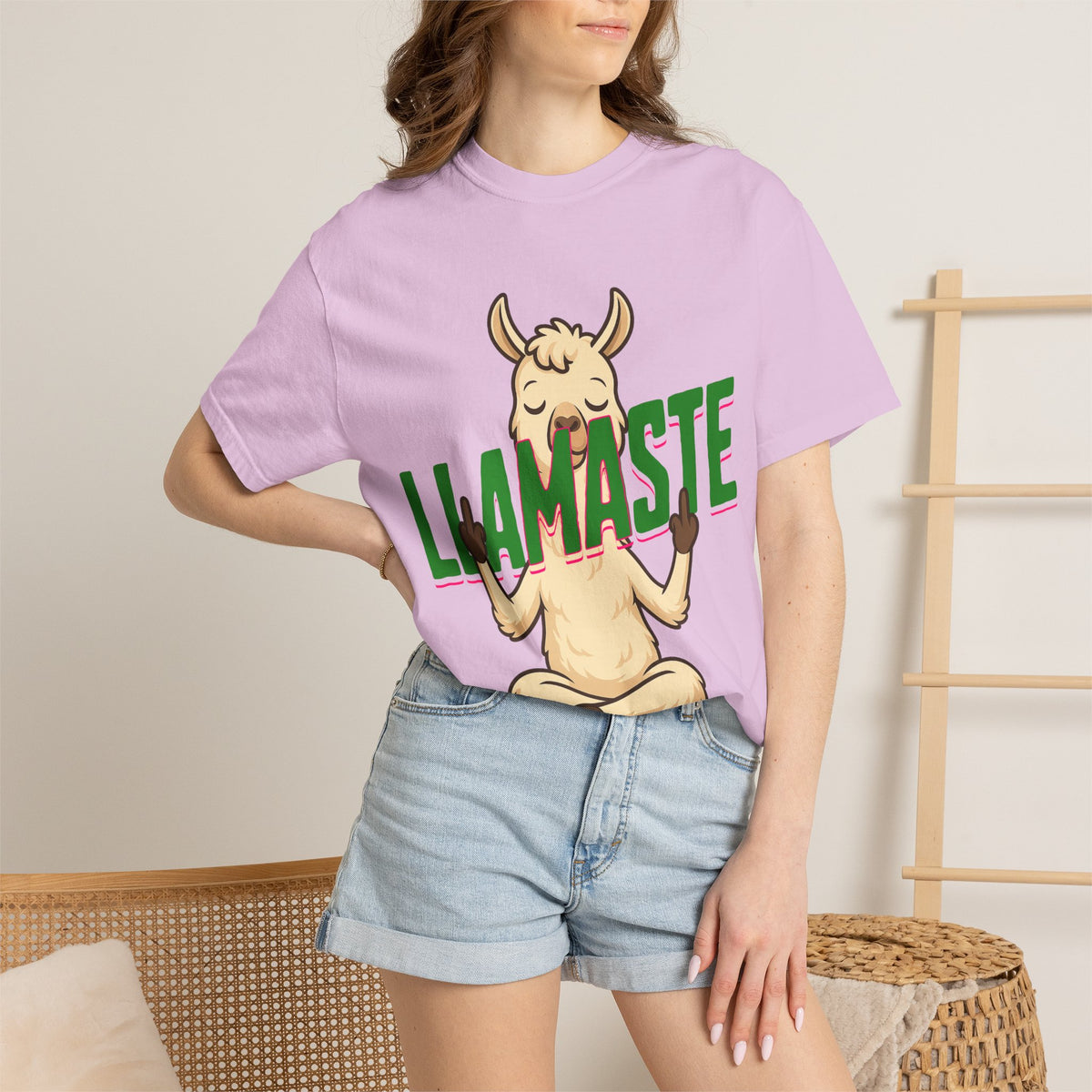FPD - Llamaste B*itches Yoga Llama Funny Meditation Streetwear Unisex Heavyweight Cotton T-Shirt, Sarcastic Zen Animal Graphic Tee
