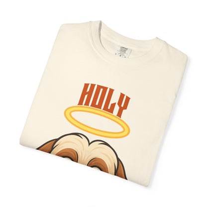 FPD - Holy Shih Tzu Funny Dog Halo Shocked Expression Unisex Heavyweight Cotton T-Shirt, Sarcastic Pet Humor Graphic Tee