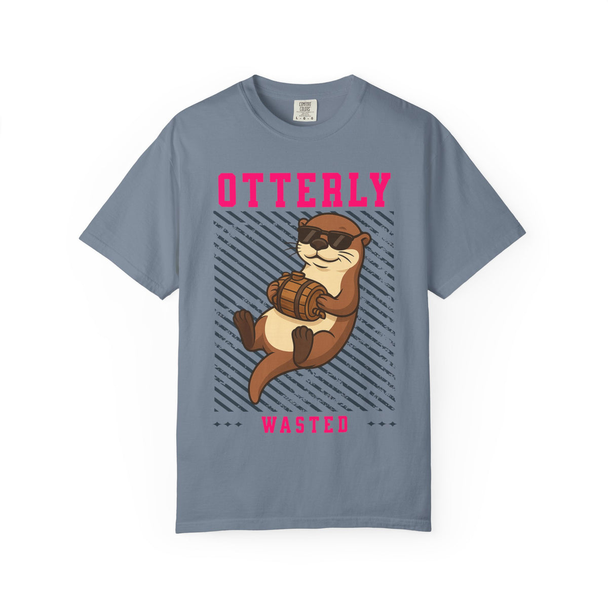 FPD - Otterly Wasted Funny Drinking Otter Sunglasses Barrel Streetwear Unisex Heavyweight Cotton T-Shirt, Sarcastic Party Animal Graphic Tee