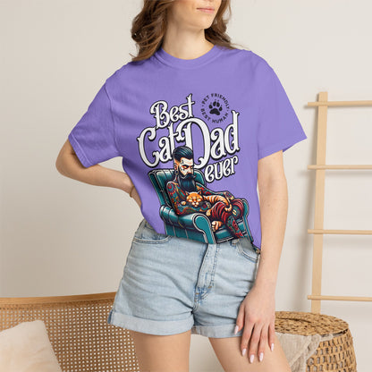 FPD - Best Cat Dad Ever T-Shirt | Tattooed Cat Dad In Armchair Graphic Tee | Funny Pet Lover Gift Shirt