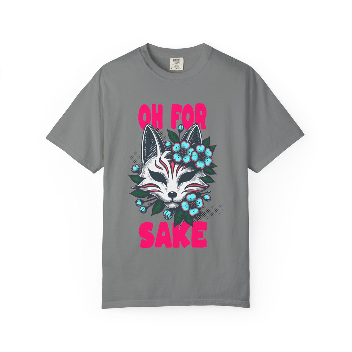 FPD - Oh For Sake Japanese Kitsune Fox Floral Streetwear Unisex Heavyweight Cotton T-Shirt, Sarcastic Anime Mask Graphic Tee