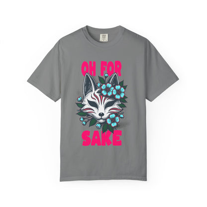 FPD - Oh For Sake Japanese Kitsune Fox Floral Streetwear Unisex Heavyweight Cotton T-Shirt, Sarcastic Anime Mask Graphic Tee