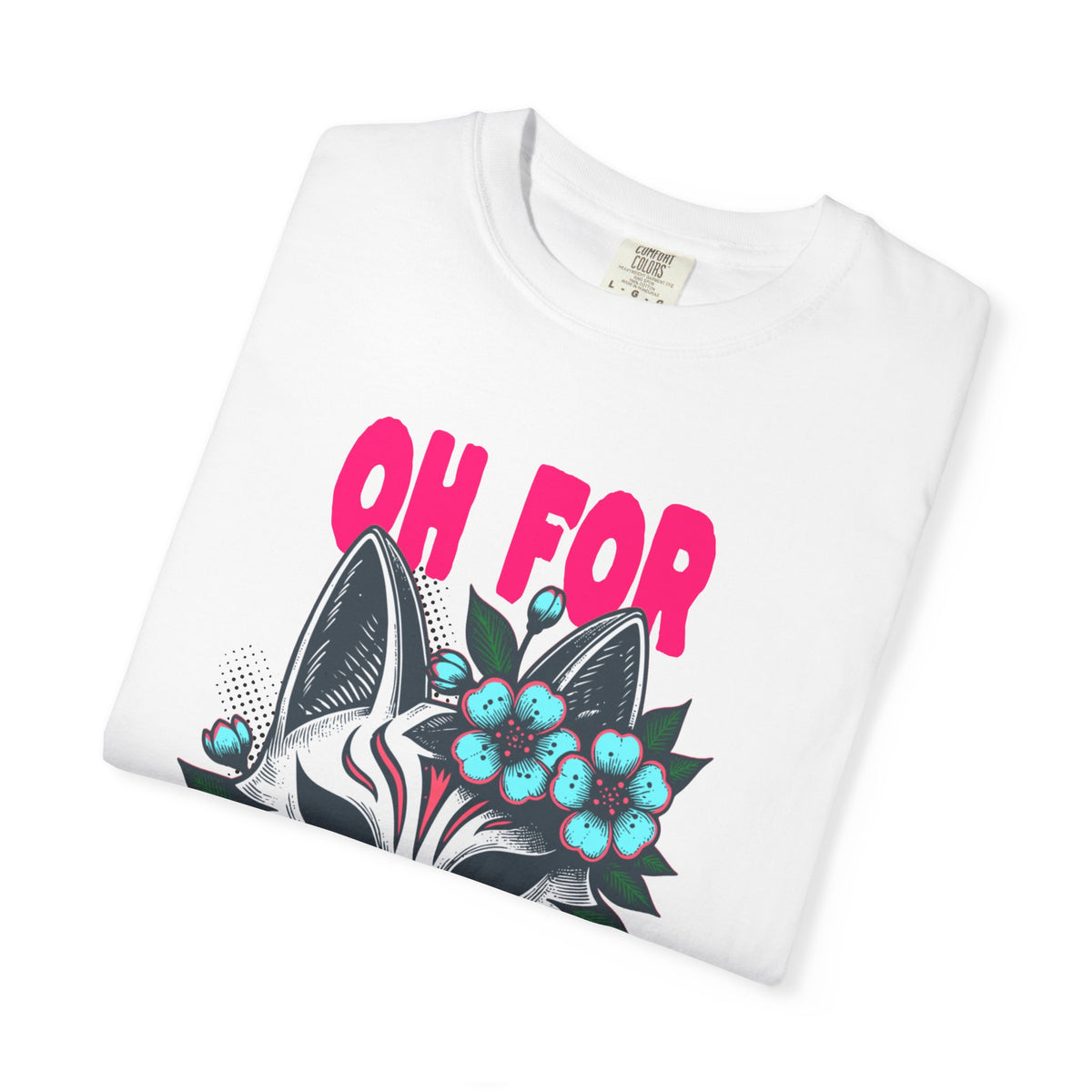 FPD - Oh For Sake Japanese Kitsune Fox Floral Streetwear Unisex Heavyweight Cotton T-Shirt, Sarcastic Anime Mask Graphic Tee
