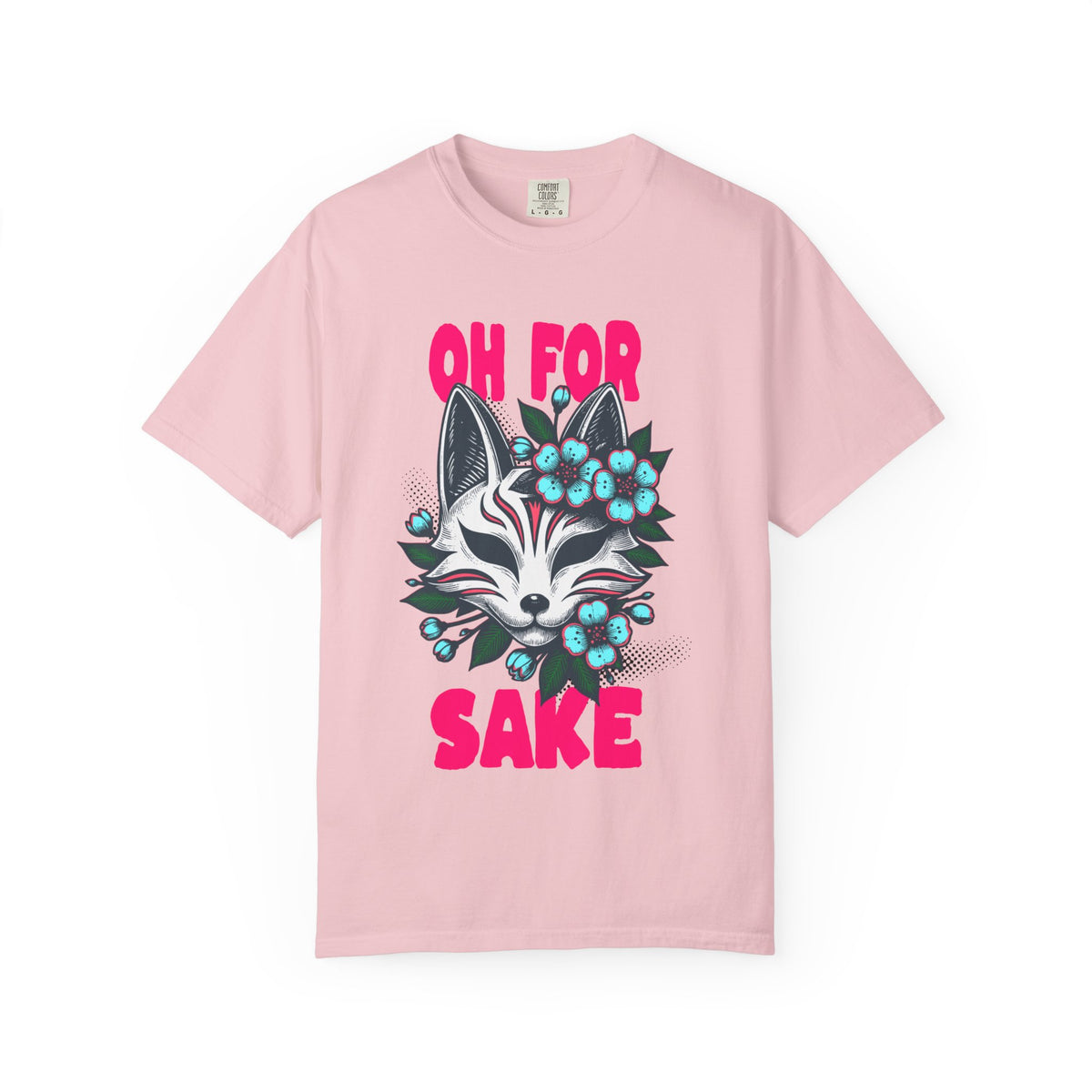 FPD - Oh For Sake Japanese Kitsune Fox Floral Streetwear Unisex Heavyweight Cotton T-Shirt, Sarcastic Anime Mask Graphic Tee