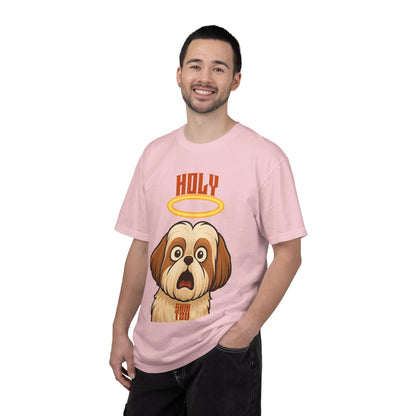 FPD - Holy Shih Tzu Funny Dog Halo Shocked Expression Unisex Heavyweight Cotton T-Shirt, Sarcastic Pet Humor Graphic Tee