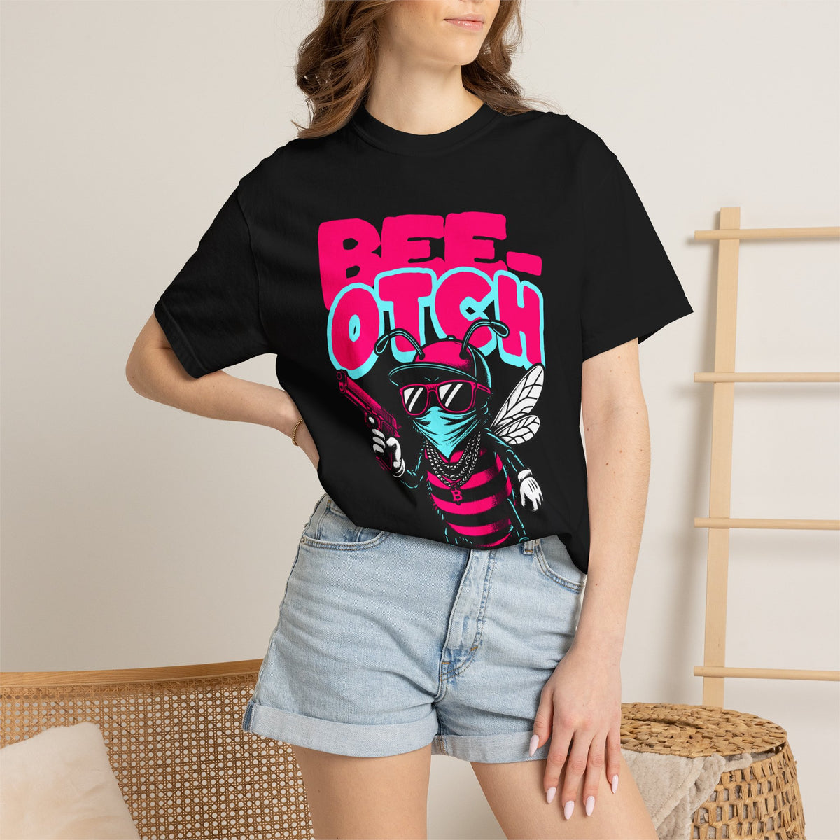 FPD - Bee-Otch Streetwear Graphic Tee – Funny Gangster Bee Unisex Heavyweight Cotton T-Shirt, Trendy Humorous Urban Apparel