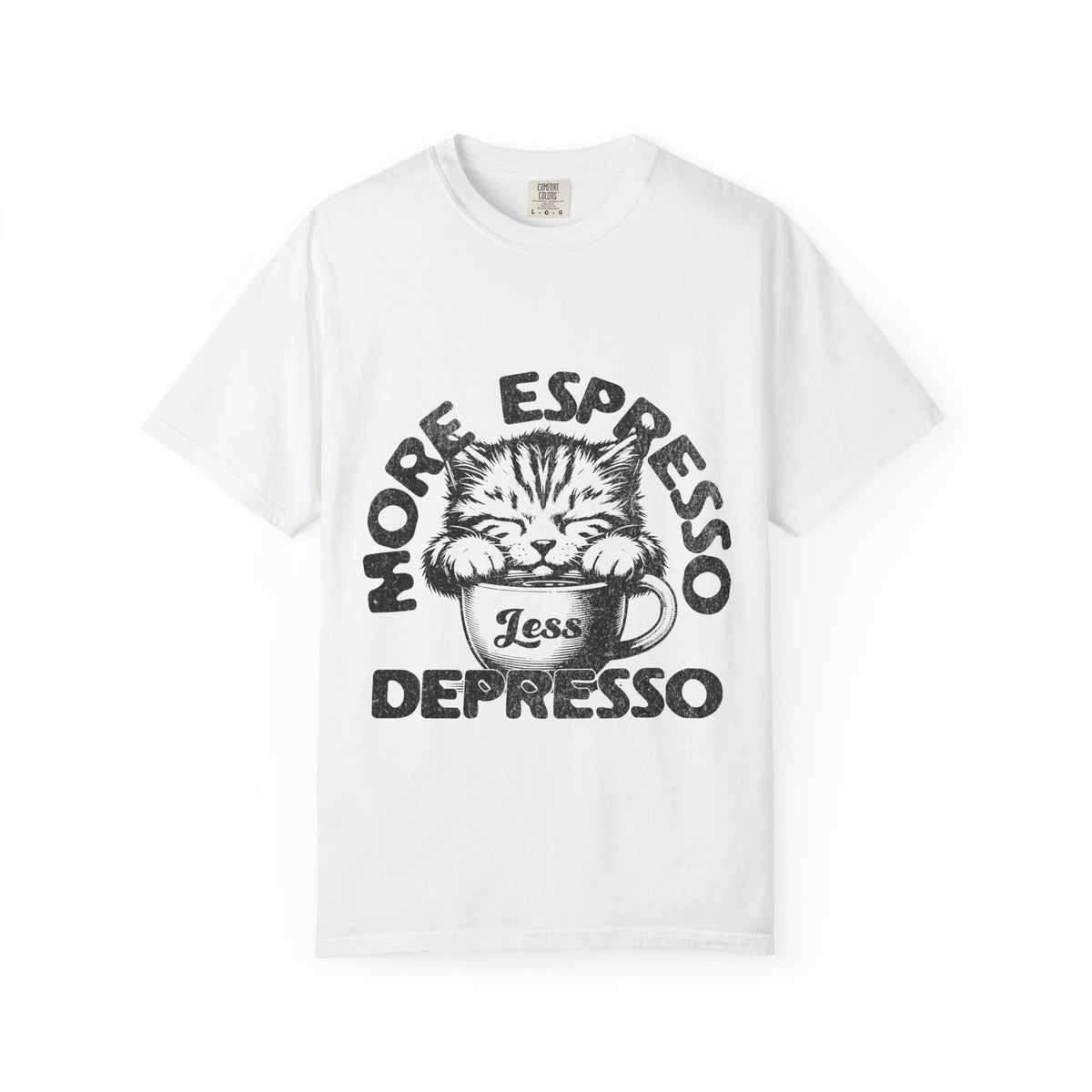 FPD - More Espresso Less Depresso T-Shirt | Minimalist Coffee Humor Graphic Tee | Funny Caffeine Addict Gift Shirt