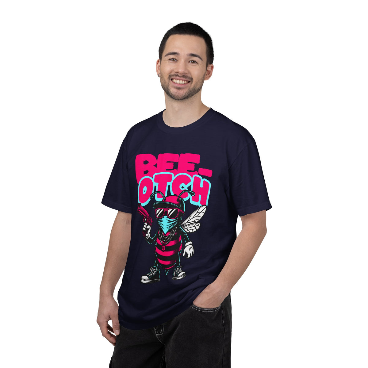 FPD - Bee-Otch Streetwear Graphic Tee – Funny Gangster Bee Unisex Heavyweight Cotton T-Shirt, Trendy Humorous Urban Apparel